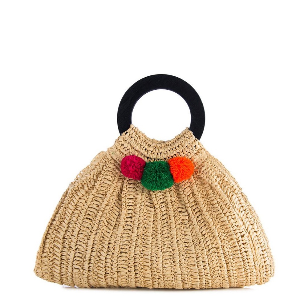 Rio Ring Handle Pompom Straw Tote